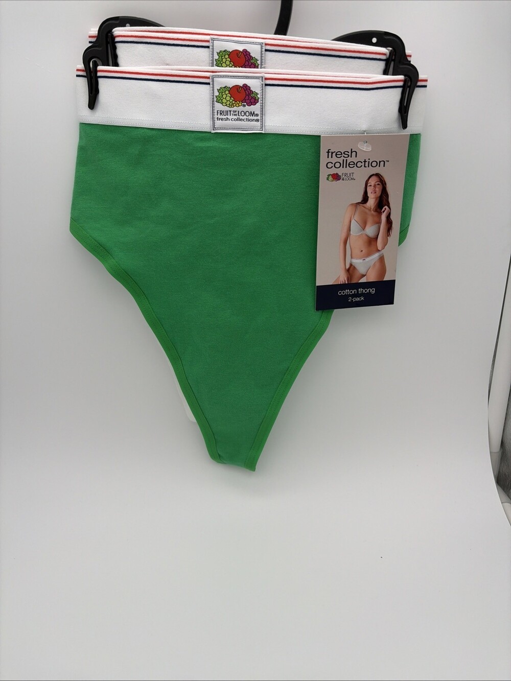 2-Pack FRUIT OF THE LOOM Women’s Size XL Cotton Thong Underwear • Green/Wht